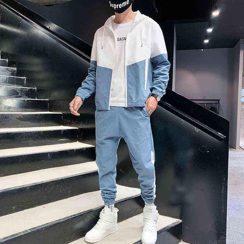 2021 Casual Mens Sets Patchwork Hip Hop College Style Korean Style