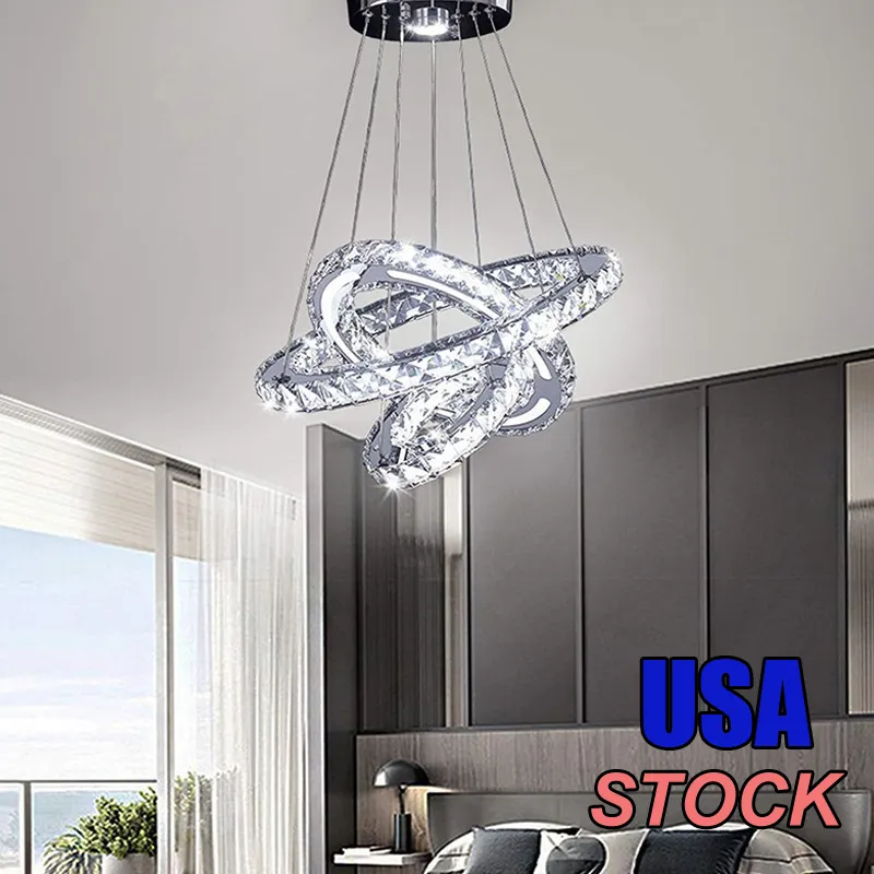 Lámpara de cristal LED moderno Luz de techo Lámparas DIY 2 3 4 Anillos Colgante colgante Cable de acero inoxidable ajustable para comedor Pasillo de dormitorio