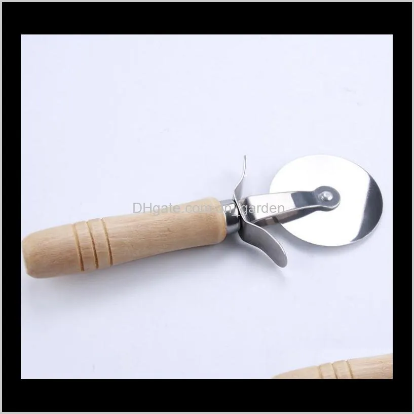 round pizza cutter knife stainless wood handle steel pastry nonstick pizza cutter wheel slicer blade grip sn2052