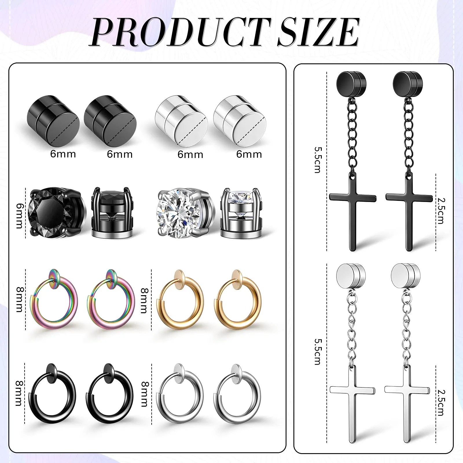 10 Pairs Magnetic Stud Earrings Stainless Steel Magnetic Earrings Non  Piercing Cross | Fruugo IN
