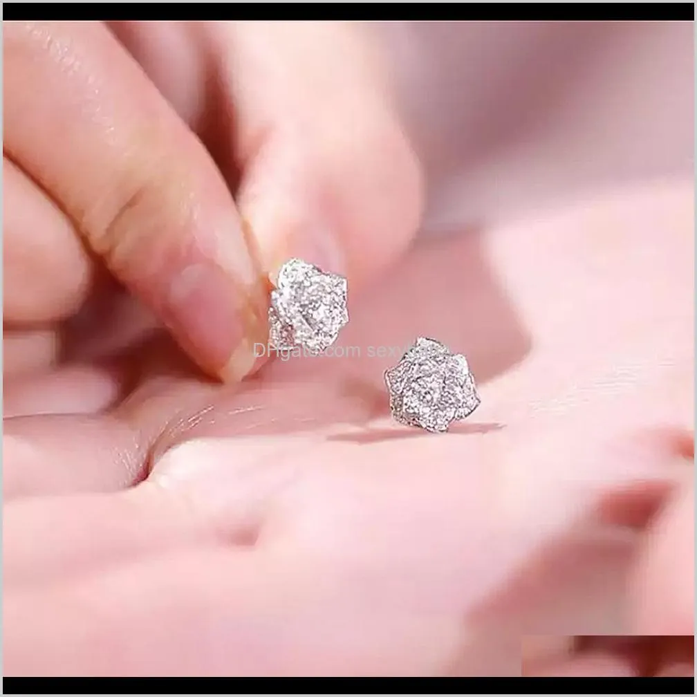 shiny cubic zircon flower stud earring for women silver color delicate anniversary gift lady stylish accessories ear ring