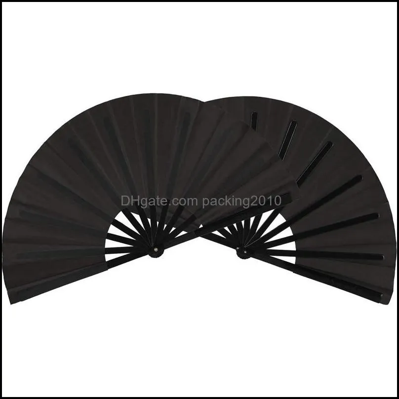Pieces Large Folding Fan Nylon Cloth Handheld Chinese Tai Chi Black Decoration Fold Hand For Party Favor