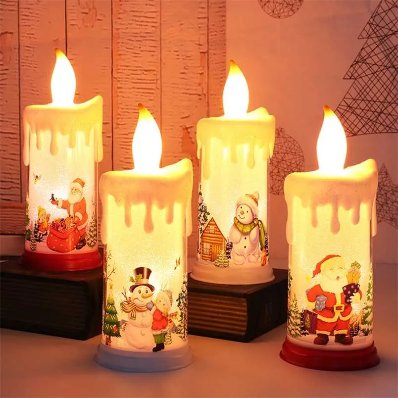 Joyeux Noël Ornements pour la maison LED Simulation Flamme Bougie Année Décoration De Noël Décor À La Maison Cadeau De Noël Navidad 211104