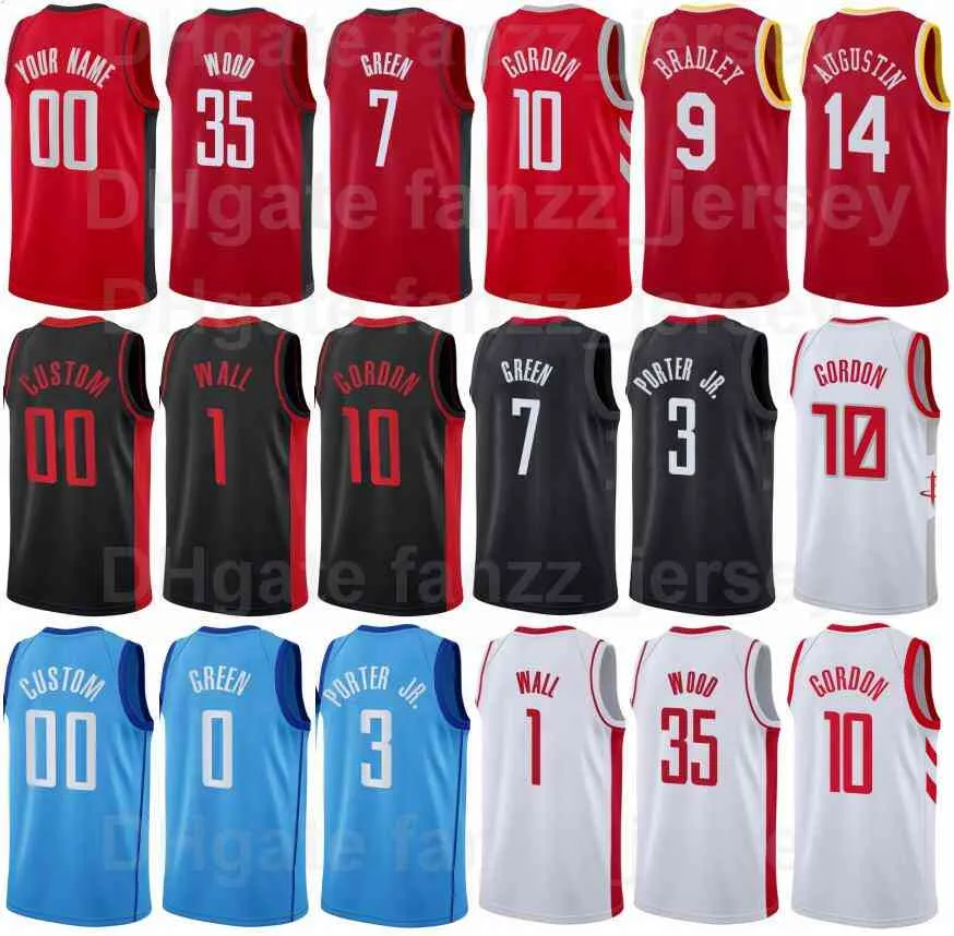 Sérigraphie Basketball Jalen Green Maillots 7 Christian Wood 35 John Wall 1 Eric Gordon 10 Kevin Porter Jr 3 David Nwaba 2 Couleur de l'équipe Noir Rouge Bleu Blanc Homme Femme Jeunesse