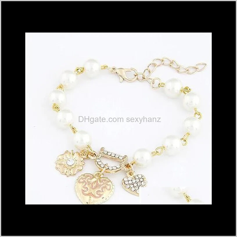 b327 pearl jewelry gold chain bling rhinestone heart bracelets charm jewelry wholesale factory price #2029