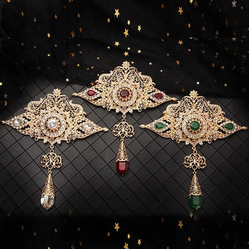 Spille, spille Spilla per gioielli in stile marocchino di grandi dimensioni Cristallo cavo classico con matrimonio arabo con strass