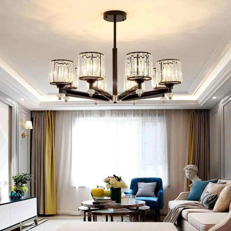 Подвесные светильники Современные хрустальные люстры светодиодные люстры потолок для гостиной подвесной лампа Lustres Home Deco AC85-265V черный