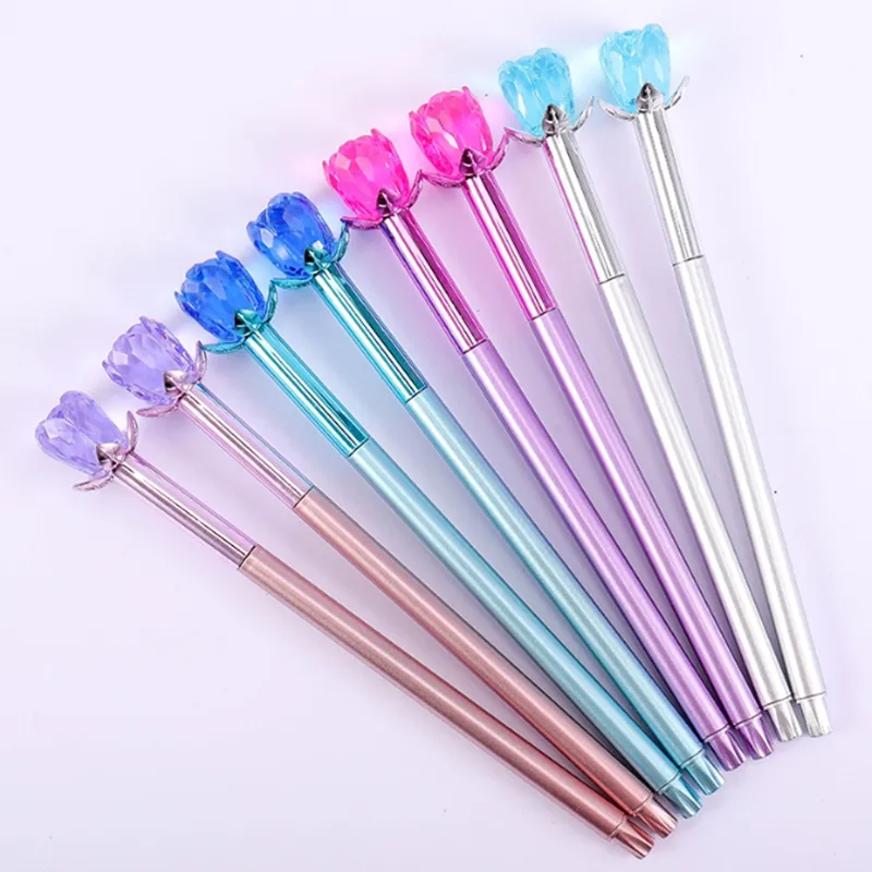 Rose Flower Diamond Style Steal Pen School Office Societ Societ Source Ballpoint Pen