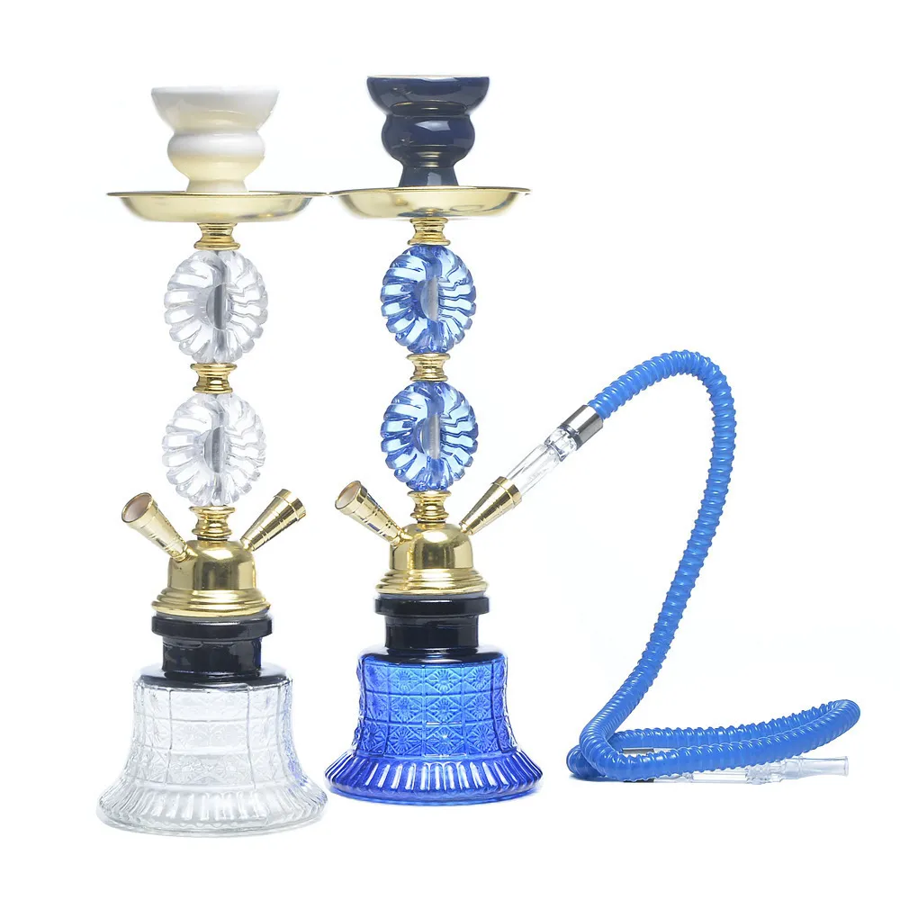 Arabski szklany fajki z podwójnymi rurami wodnymi rur pełny zestaw nargile niebieski przezroczysty dla damskich eleganckiej tekstury delikatny projekt