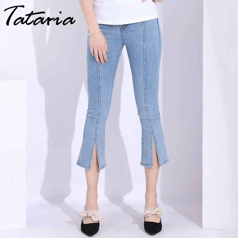 Tataria Yüksek Bel Flare Kot Pantolon Kadın Bölünmüş Ince Calsa Feminino Capris Bayanlar Denim Pantolon Kadın Jean Taille Haute 210514