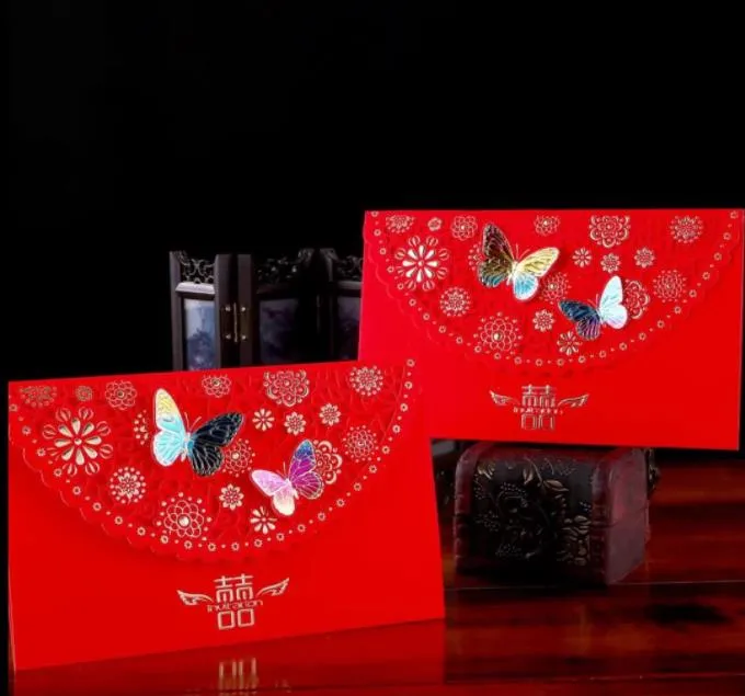 (30 Pieces/lot) Greeting Cards Traditional Overseas Chinese Red Wedding Invitation Card Laser Cut Butterfly Marriage Guest bbywwx bdesports