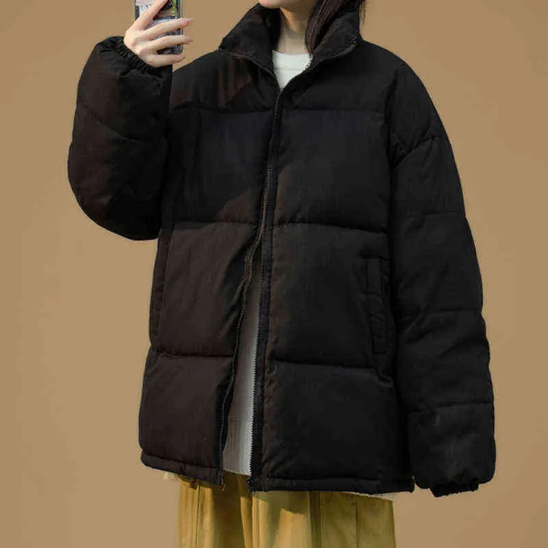 Czytelne dorywczo oversize kurtka zimowa kobiet stać kołnierz gęsta nastolatka gril żeński płaszcz luźne parki damskie jesień kurtka zimowa 211130
