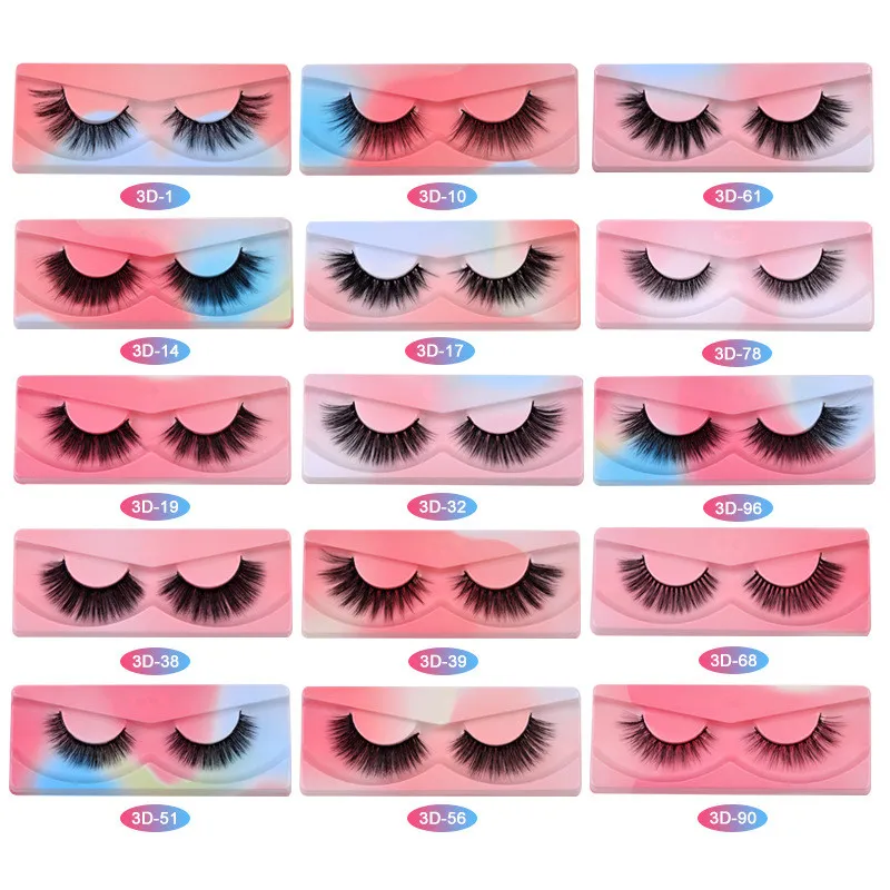 Faux 3D Mink Eyelashes Natural Wispy False Eyelash Soft Curl Fluffy Lashes Extension With Color Tray Makeup Tool