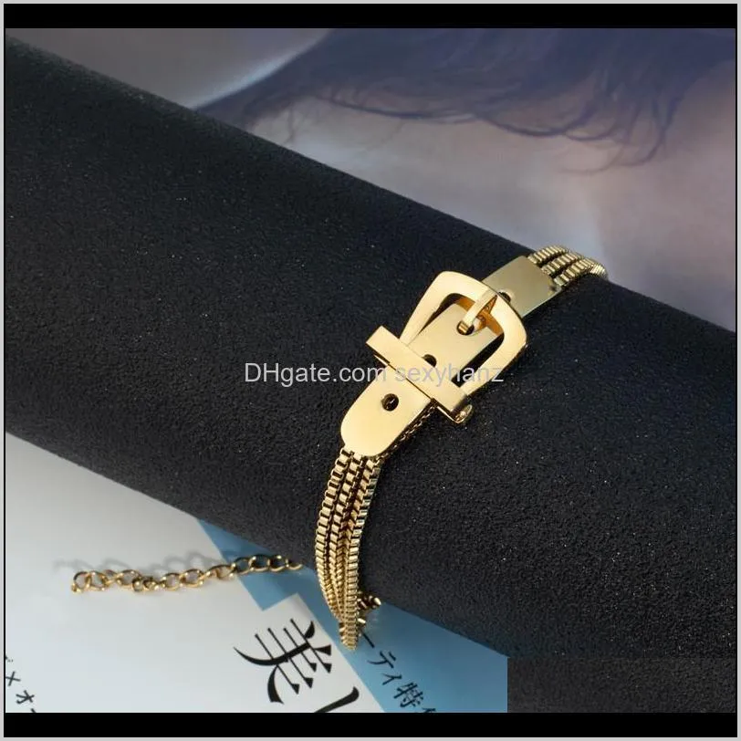 fashion titanium steel belt buckle design bracelet woman simple wild multi-layer gold chain hip hop jewelry gift