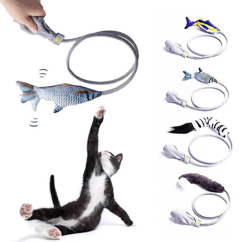 Floppy Fish Cat Kick Chew Toy Interaktiv Catnip Realistisk Manuell Airbag Wiggle Tail Kattunge Kudde med Bell XBJK2106