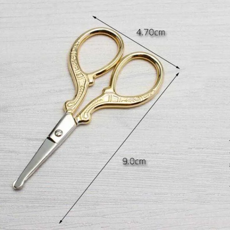 Stainless Steel Handmade Scissors Round Head Nose Hair Clipper Retro Gold Plated Household Tailor Shears For Embroidery Sewing Beauty Tools