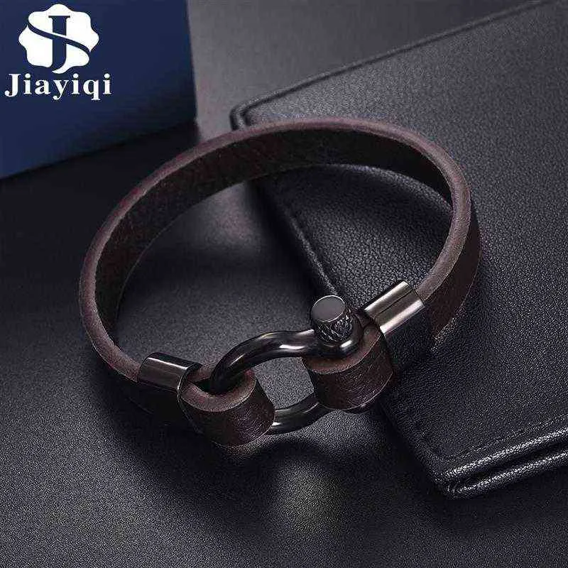 Jiayiqi mannen lederen armband rvs hoefijzer gesp casual armband 2020 nieuwe mode mannelijke sieraden cadeau