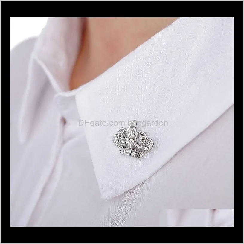 style brooch jewelry full rhinestone crystal brooches pins for women inlay crystal crown shirt collar brooch ps1047