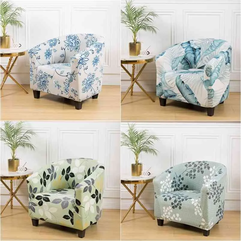 Moderne Floral Club Fauteuil Couvre Chaise Housse Stretch Baignoire Canapé Spandex Canapé pour Bar Comptoir 210724