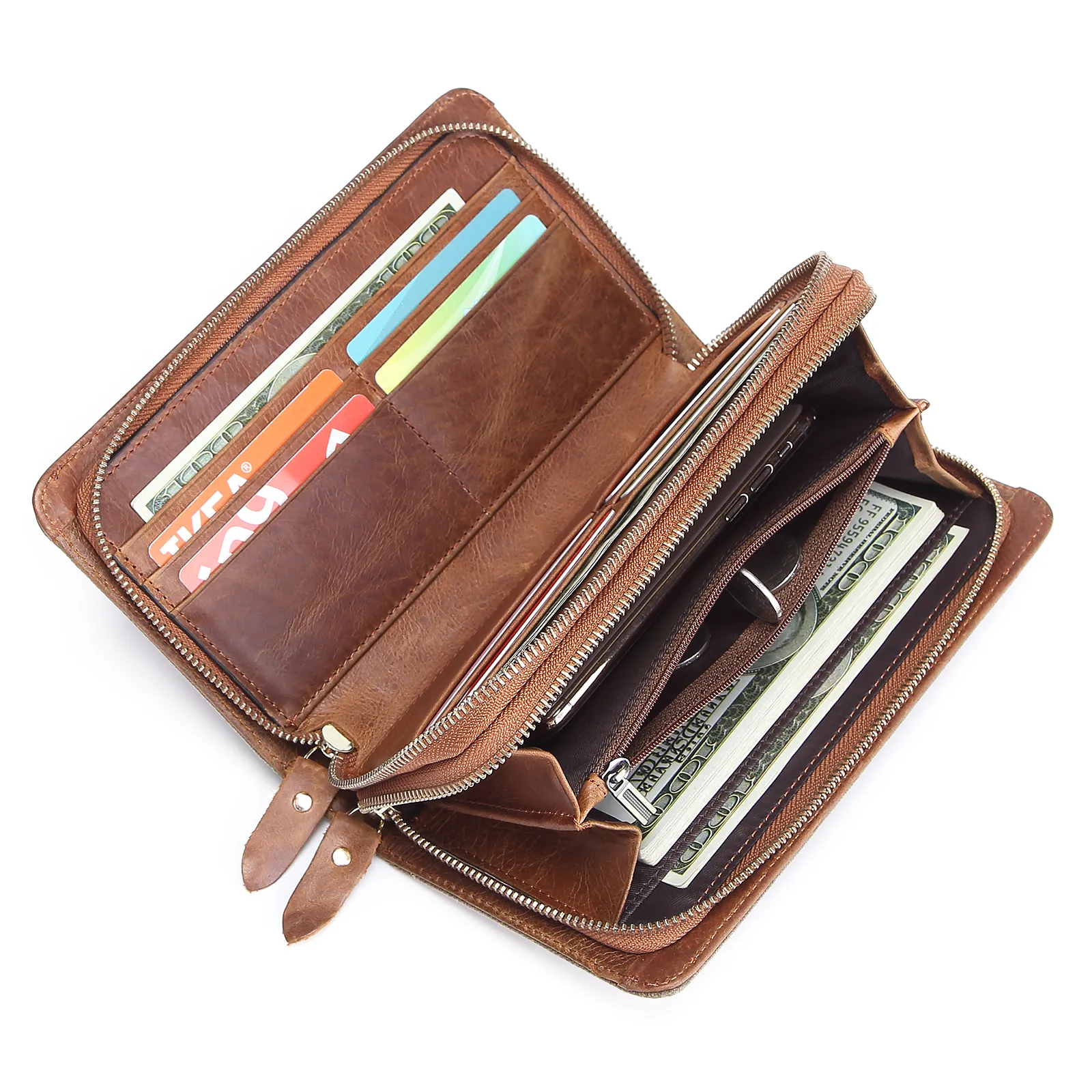 Men Business Clutch Fashion Long Leather Purse Large Size Handy Money Wallets