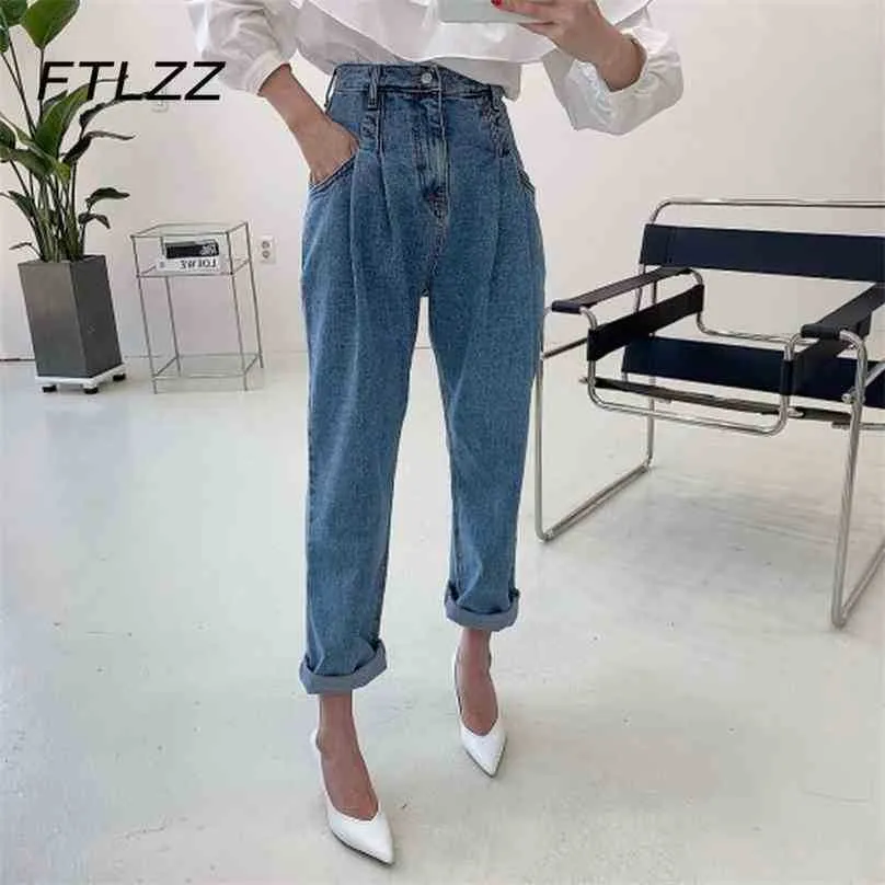Kobiety Vintage Harem Dżinsy Dżinsowe Spodnie Wiosna Lato Luźne Wysokie Pięci Niebieski Streetwear Jeans Dna 210525