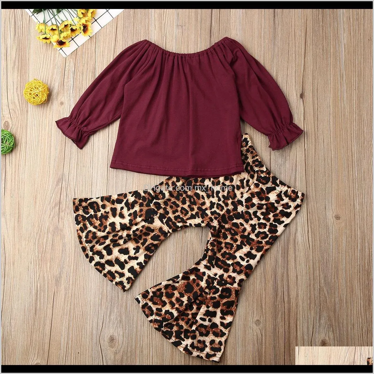 2pcs infant baby girl t-shirt outfits long sleeve tops leopard pants clothes set