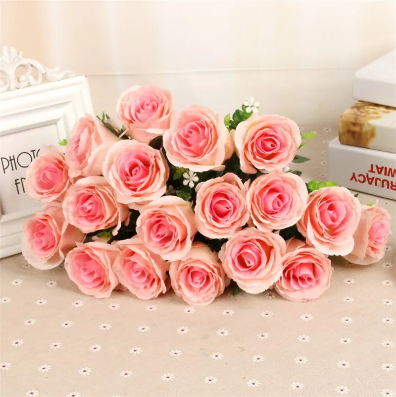 Artificial Rose Flower Bouquet 9/10/12/18 Heads Silk Roses Bouquet Romantic Wedding Party Home Decoration Flowers