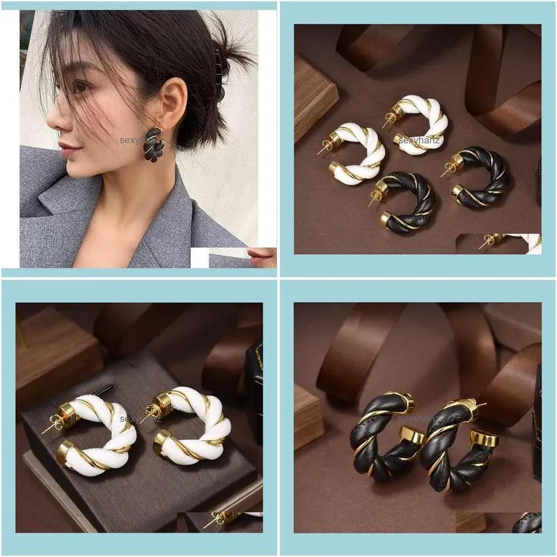 Hot Popular Fashion Vintage Style Women Earrings Gold Plated Twisted Leather Hoops Earrings for Girls Women for Wedding Party