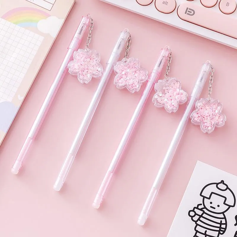 cosas baratas envio gratis kawaii pens school supplies gel pen set Japanese  Pink Cherry Blossom Season 0.5 black Gel Pens - AliExpress