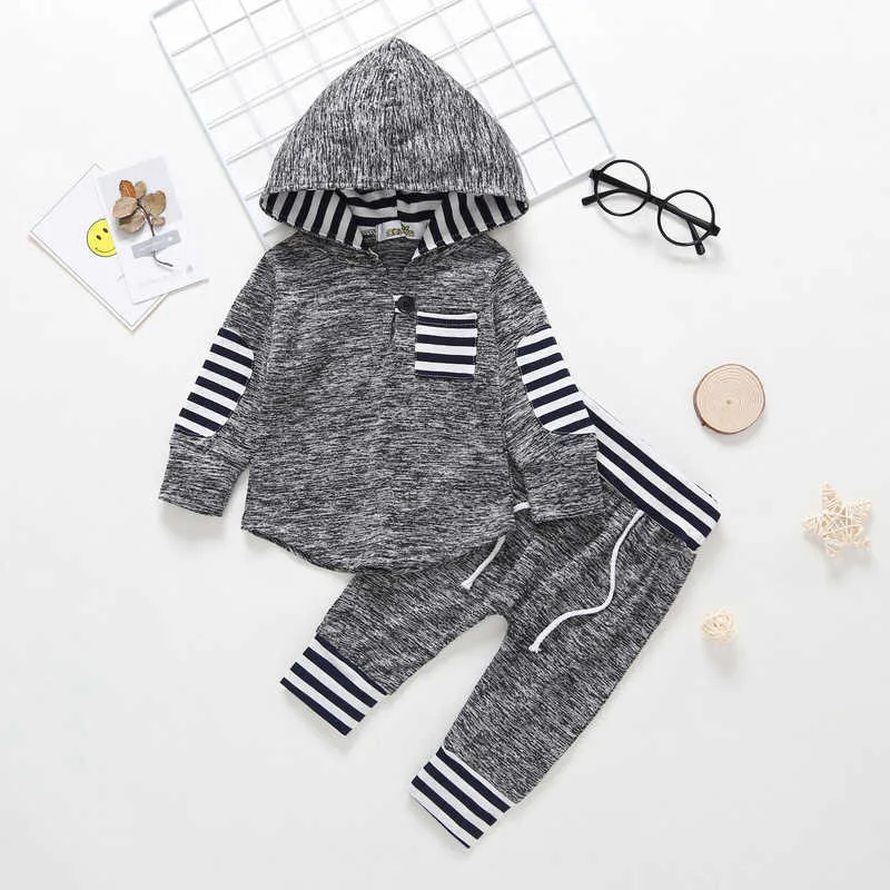 Baby babyjongen meisje kleding mode lange mouw hoodie sweatshirt pasgeboren tops + broek kerstset 0-3 6 12 18 24 maanden G1023