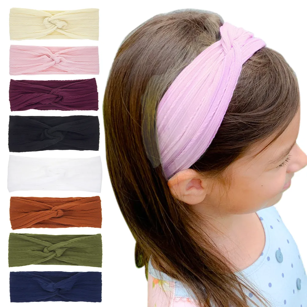 Baby Girls Headbands Cross Knot Nylon Hairbands Dzieci Wiązany Hairband Infant Dzieci Akcesoria Do Włosów Head Wrap Solid Colors Kha128