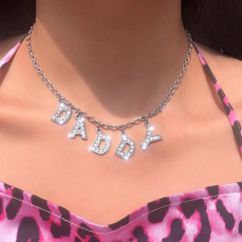 ENGEL Brief Kristall Pedant Halskette für Frauen Silber Farbe Kette BABY HONIG Strass Halsband Paar Schmuck Geschenk