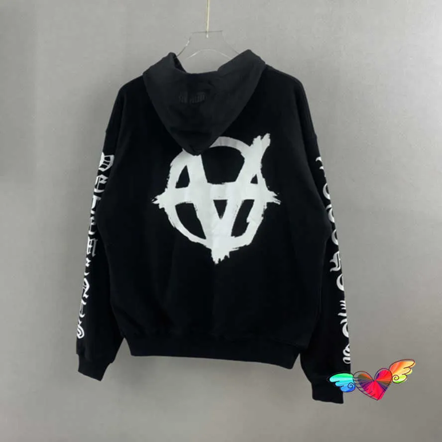 Black Vetements Anarchy Hoodie Men Women High Quality White Print Vetements Sweatshirts 2021 Cotton VTM Pullovers Q0831