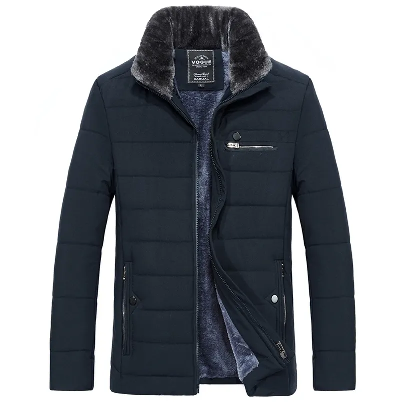 Giacca calda da uomo Parka invernale Collo di pelliccia Giacca a vento Giacca a vento imbottita in cotone Cappotto nero spesso Giacca casual in pile autunnale da uomo 210916