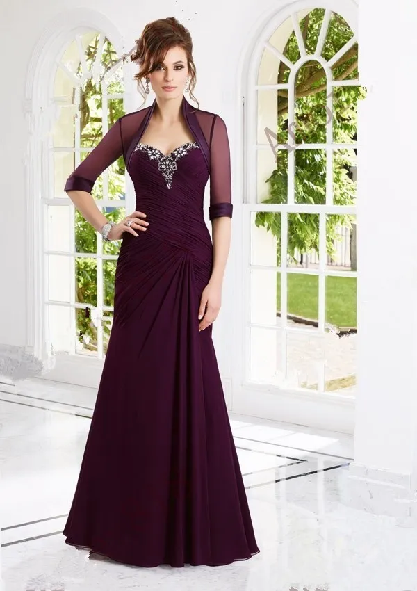 Elegant Two piece Mermaid Long Plus Size Mother Of The Bride Dresses With Jacket Crystal Beaded Chiffon Wedding Party Gowns 2022
