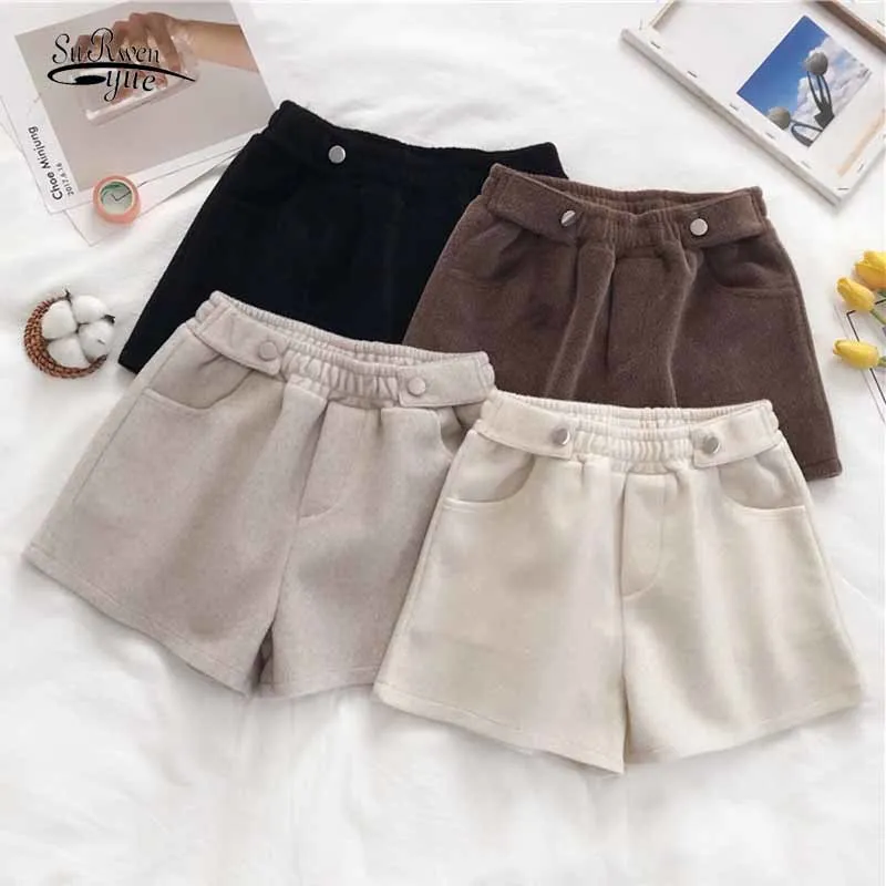 Koreanischer Stil mit hoher Taille, schlanke Mode, Winter-Shorts mit weitem Bein, All-Match-Oberbekleidung, Woll-Damen-beiläufige kurze Hose 12224 210508