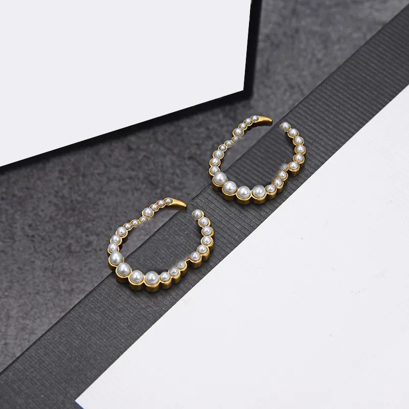 Full Pearl Alphabet Charm Earring Designer Double Letter Studs Women Vintage Style Earrop for Party Anniversary2870