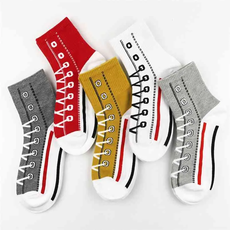 5 Pairs/lot Harajuku Shoes Pattern Women Men Socks Long Cotton Funny Socks Ankle Thick Sock Calcetines Mujer Autumn Winter 210720