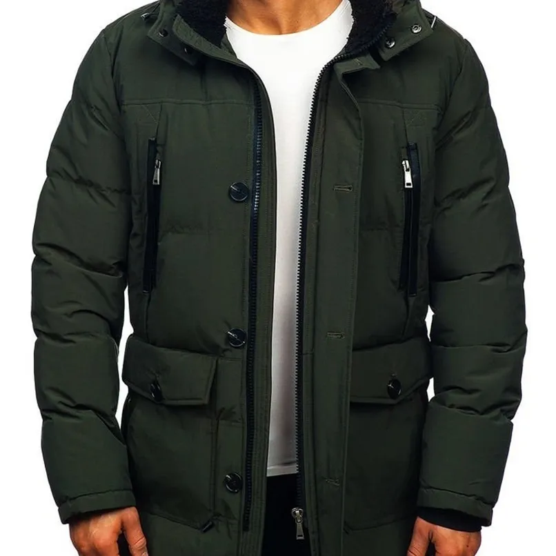 ZOGAA chaqueta de algodón cálida larga con capucha y cremallera para hombre a la moda 211008