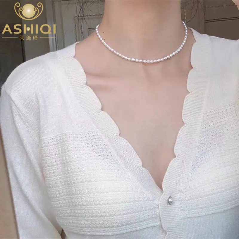Ashiq Real Mini натуральные пресноводные жемчужины ожерелье 925 стерлингового серебра ювелирные изделия детская дети девушка прекрасный подарок за год