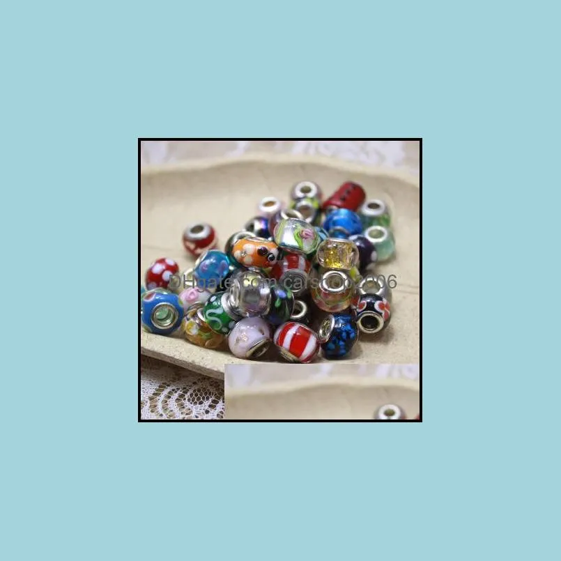 Multicolor Flower Loose Beads Jewelry Accessories Glass Lampwork Charm Bead for European Flowers Big Hole Fit Necklaces Bracelets DHL