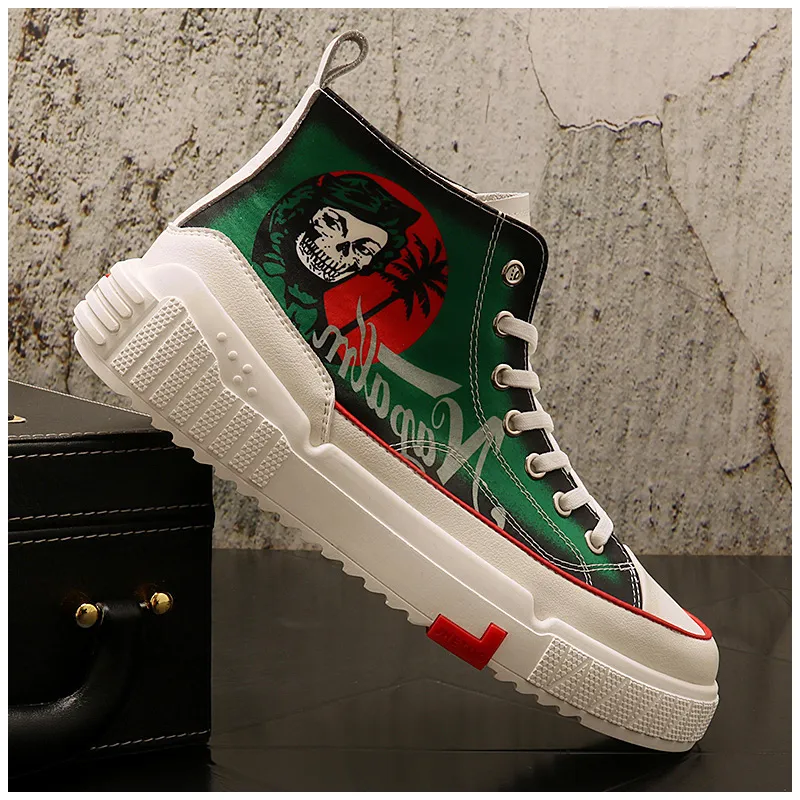 New Personality High Top Shoes Hip Hop Board Loafers 2021 Fall Men`s Shoes Graffiti Style Shoes Ankle Boots Trend