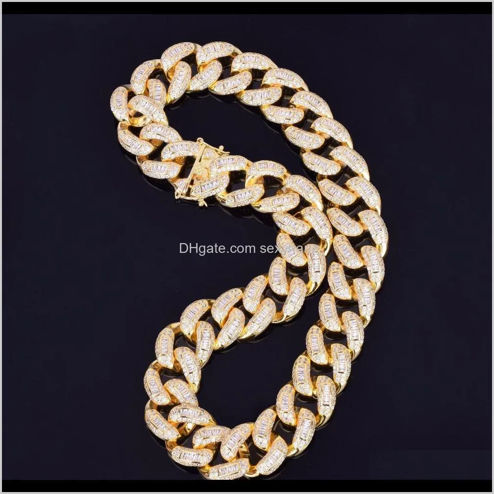 23mm men zircon  cuban link chain cz clasp iced out gold silver hip hop chain necklace
