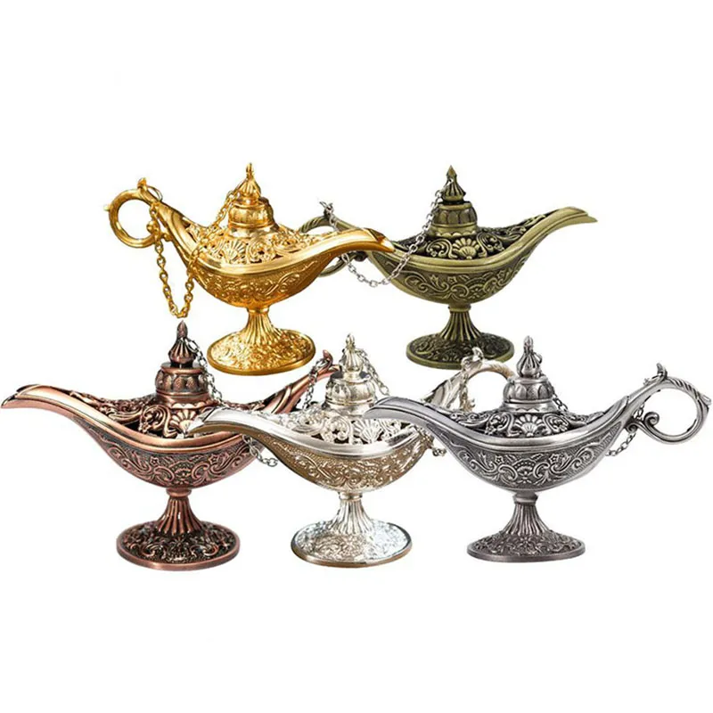 Fairy Tale Aladdin Magic Lampa Vintage Censer Creative Metal Aroma Burner Multi Color Rökelse Brännare Dekorativa Ornament Julklapp 5 färger