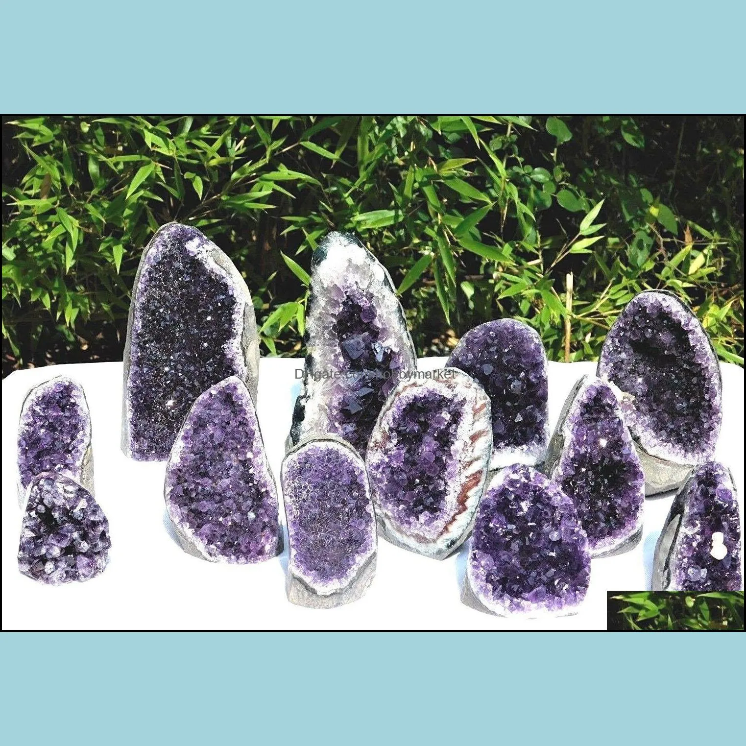 Свободные драгоценные камни ювелирные изделия натуральный аметист геодельный кварцевый кластер кристалл образец целебный падение доставки 2021 o9bci