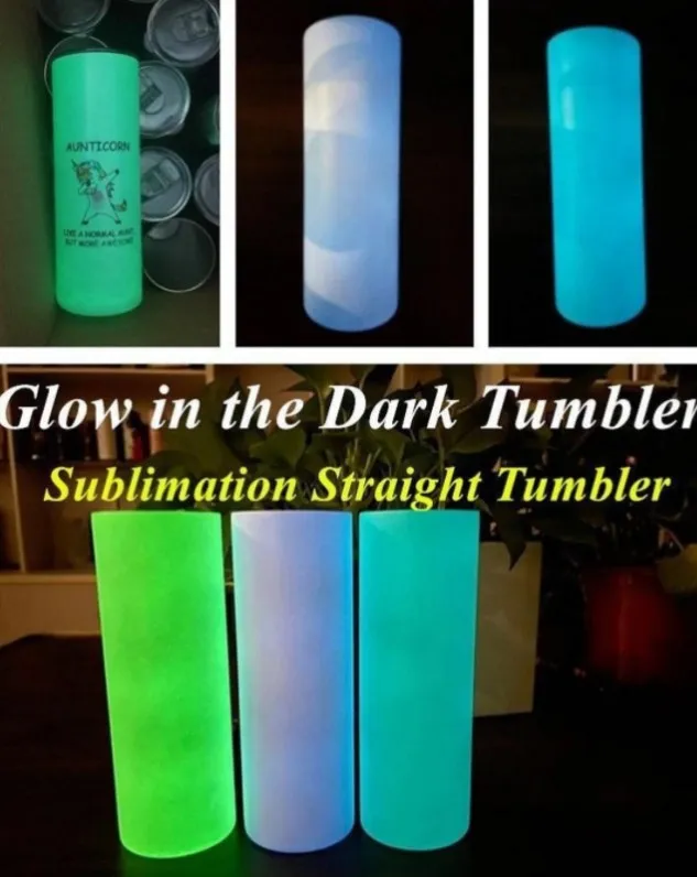 sublimation STRAIGHT tumbler blank glow in the dark tumbler 20oz with Luminous paint Luminescent stainless steel tumblers magic travel cup DHL Shipping FY4467