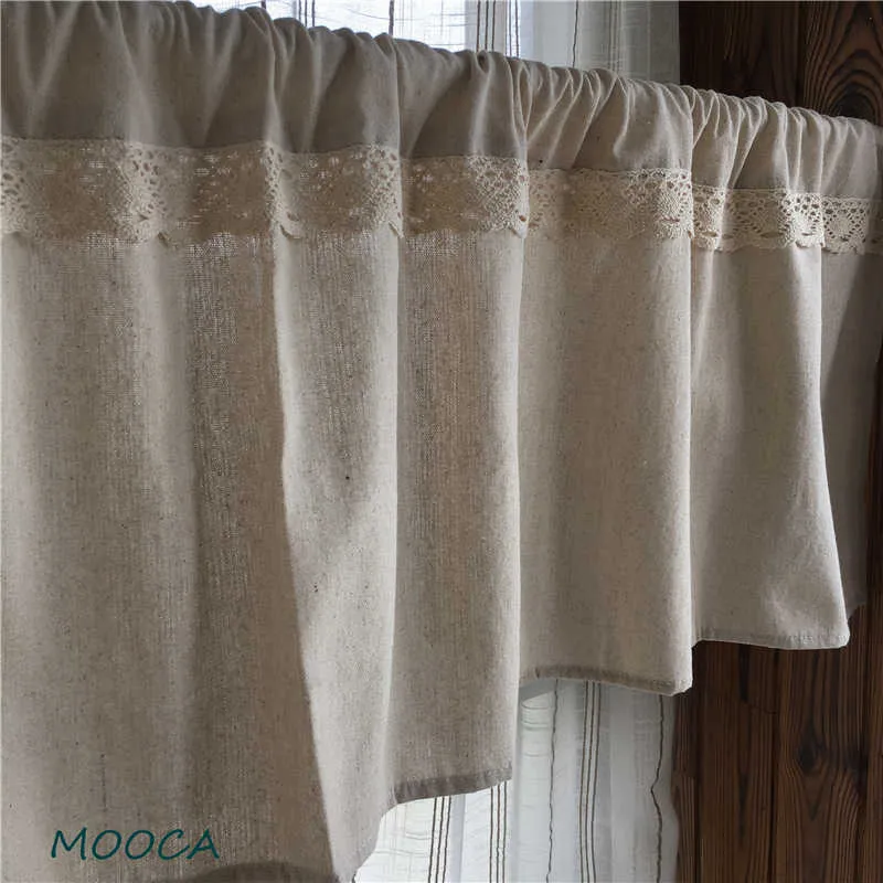 cotton and linen beige color short kitchen with lace trimming curtain cafe curtains 210712