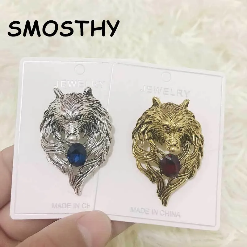 Pins, Brooches 1pcs High Cool Vintage Wolves Heard Pin Student Suit Coat Britain Animal Lapel Man Badge ,OAB064