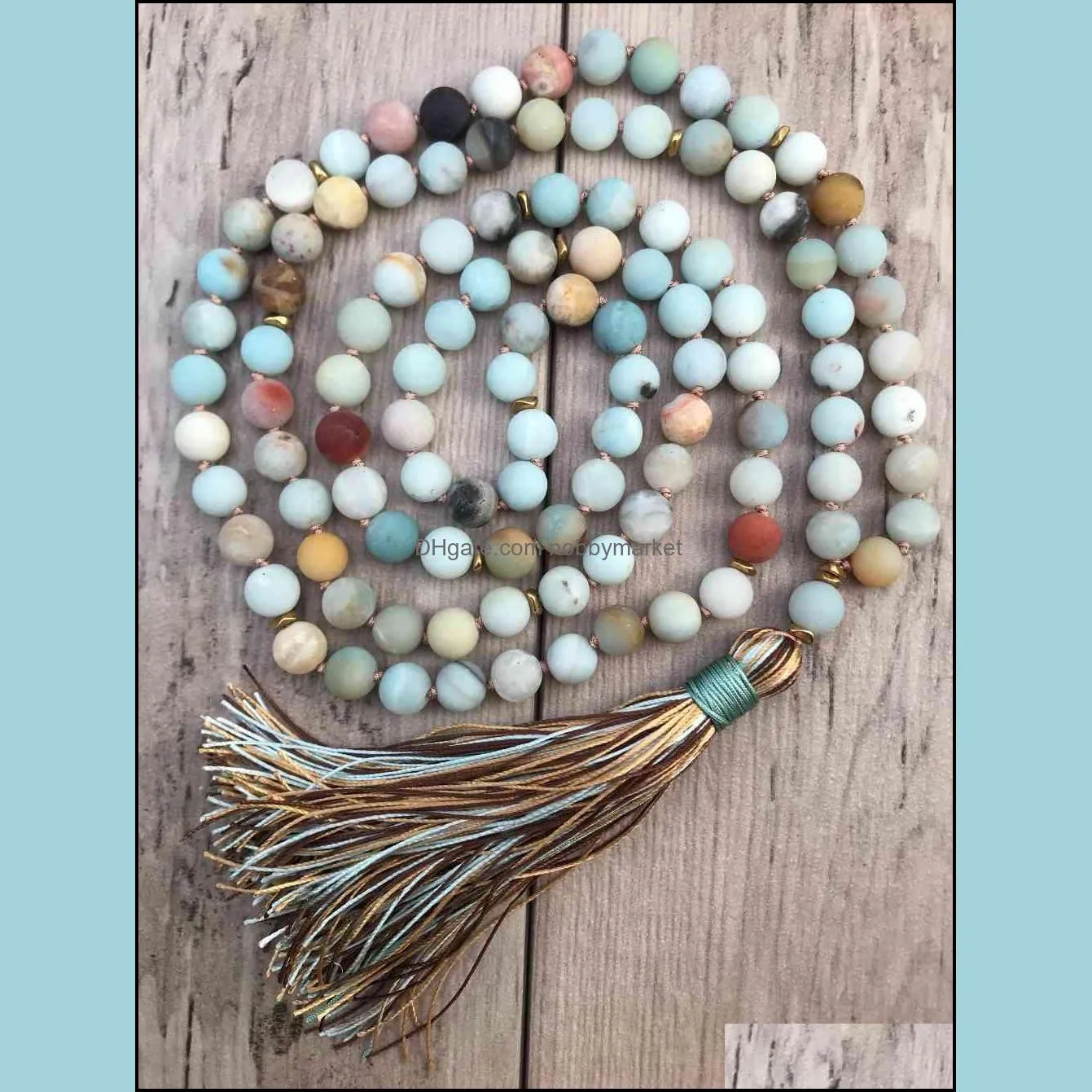 Matte ite Bead Necklace 108 Mala Beads Necklace Hand Knotted Meditation Jewelry Long Silk Tassel Yoga Mala Jewelry 210323