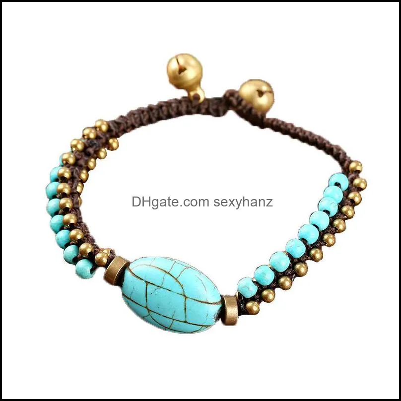 S2315 Bohemian Fashion Jewelry Strands Beaded Bracelet Stone Wax Rope Vintage Handmade Beads Bracelets